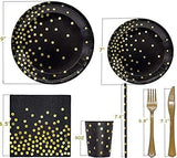 142 piece black and gold party supply set Gold polka dot party