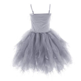 Kids Girls Spaghetti Strap Lace Feather Fringes Tutu Tulle Swan