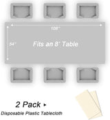 QIKSION Ivory Plastic Table Cloth Disposable 2 Pack, 54 x 108 Inch