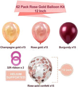 OuMuaMua Rose Gold Balloons Burgundy Balloons Kit, 62Pcs Burgundy