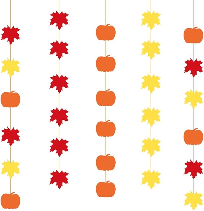 Fall Autumn Leaves Pumpkin Party Decorations Streamers Garland 5pcs