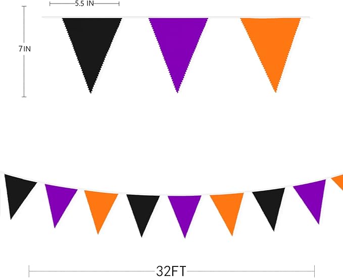 32Ft Orange Black Purple Halloween Pennant Banner Fabric Triangle