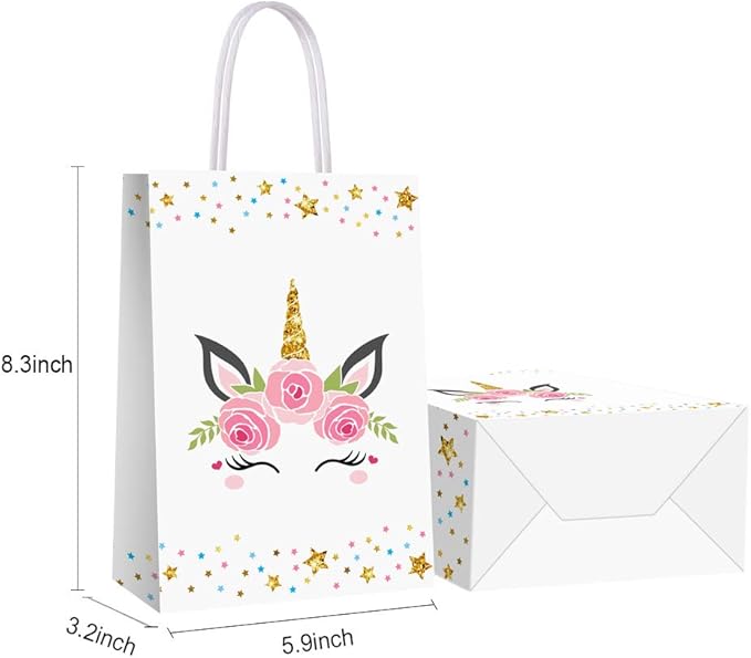 16 PCS Unicorn Party Favor Bags for Birthday Supplies Gift Goody