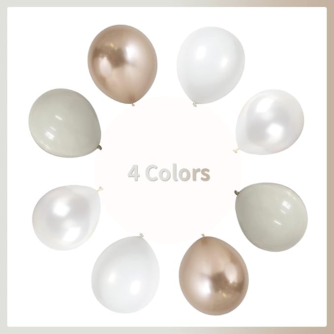 Champagne Gold and White Balloons, 60Pcs Beige White Sand Metallic
