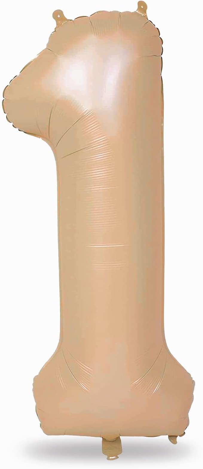 Nude Number 1 Balloons, 40 Inch Tan 1st Birthday Foil Balloon for