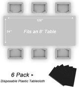 QIKSION Black Plastic Table Cloth Disposable 6 Pack, 54 x 108 Inch