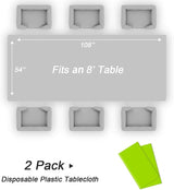 QIKSION Lime Green Plastic Table Cloth Disposable 2 Pack, 54 x 108