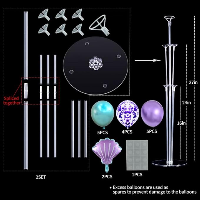 Mermaid Table Centerpiece Balloons Stand Kit 2 Sets with 2 Sea