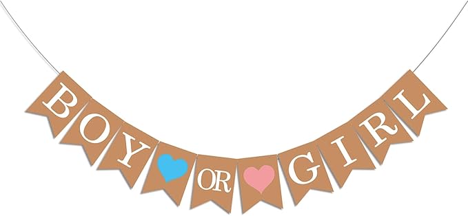Boy or Girl Banner He or She Baby Gender Sign for Party Decorations