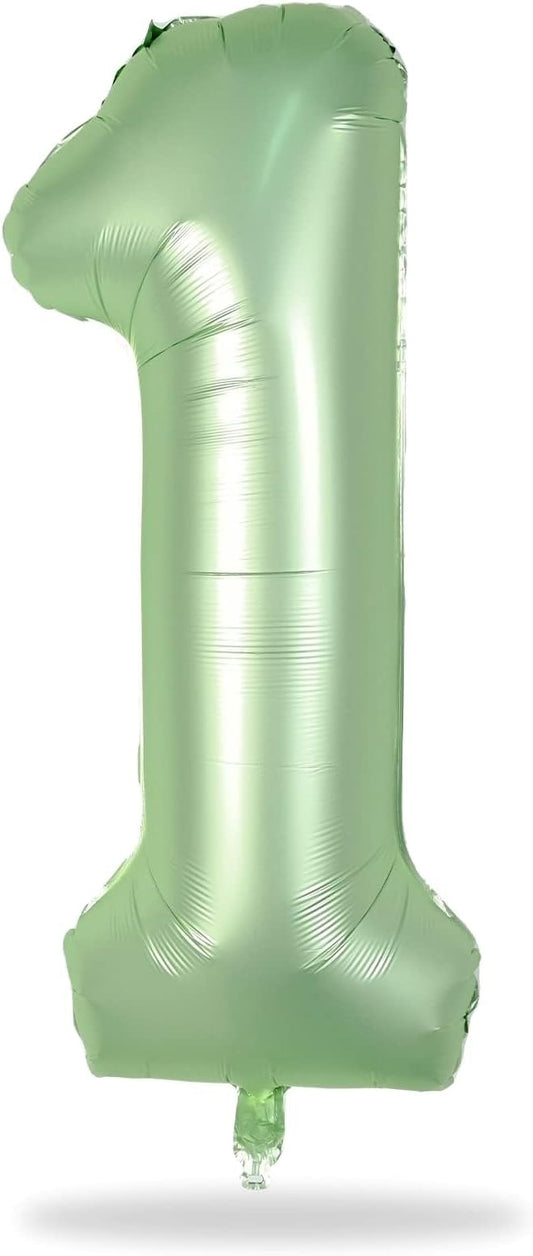 Sage Green 1 Balloons, 40 Inch Giant Olive Green Helium Foil Number