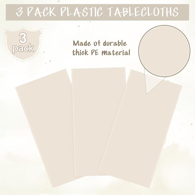 3Pcs Beige Tablecloths for Rectangle Tables,Disposable Plastic Ivory