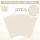 3Pcs Beige Tablecloths for Rectangle Tables,Disposable Plastic Ivory