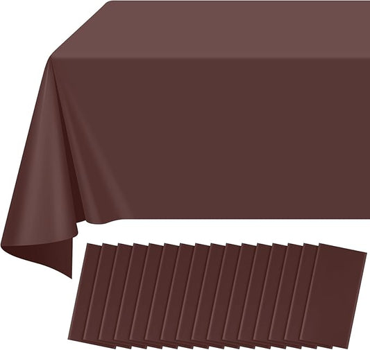16 Pack Brown Plastic Tablecloth for Rectangle Tables, Premium