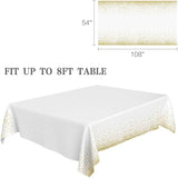 2 Packaging White and Gold Plastic Tablecloth, 54 inch x108 inch