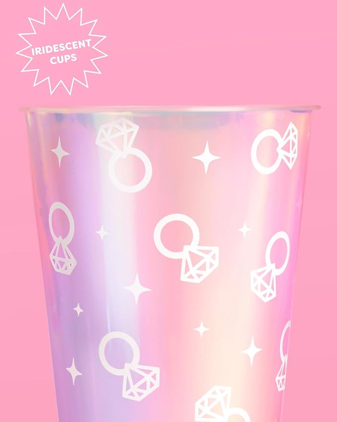 xo Fetti Iridescent Engagement Ring Plastic Cups 16 pcs 16 oz