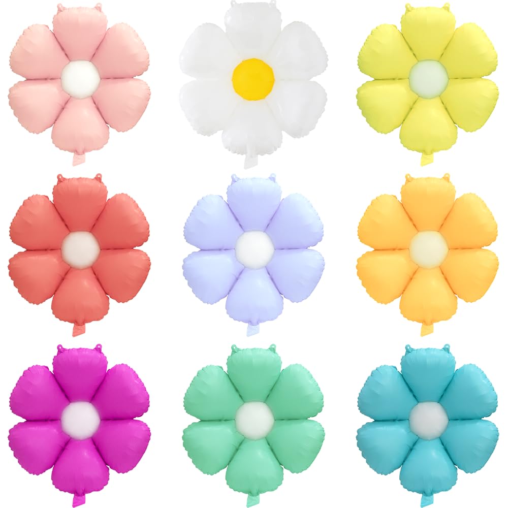 Cute Matte Daisy Flower Balloon Rainbow Garland Groovy Boho Daisy