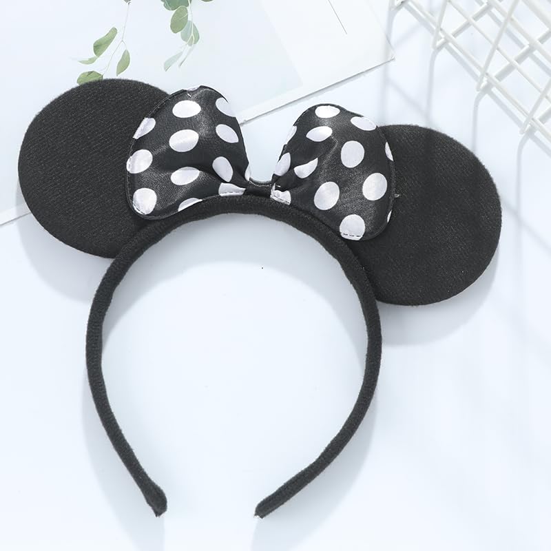 Set of 24 Mouse Costume Deluxe Fabric Ears Headband White Polka Dots