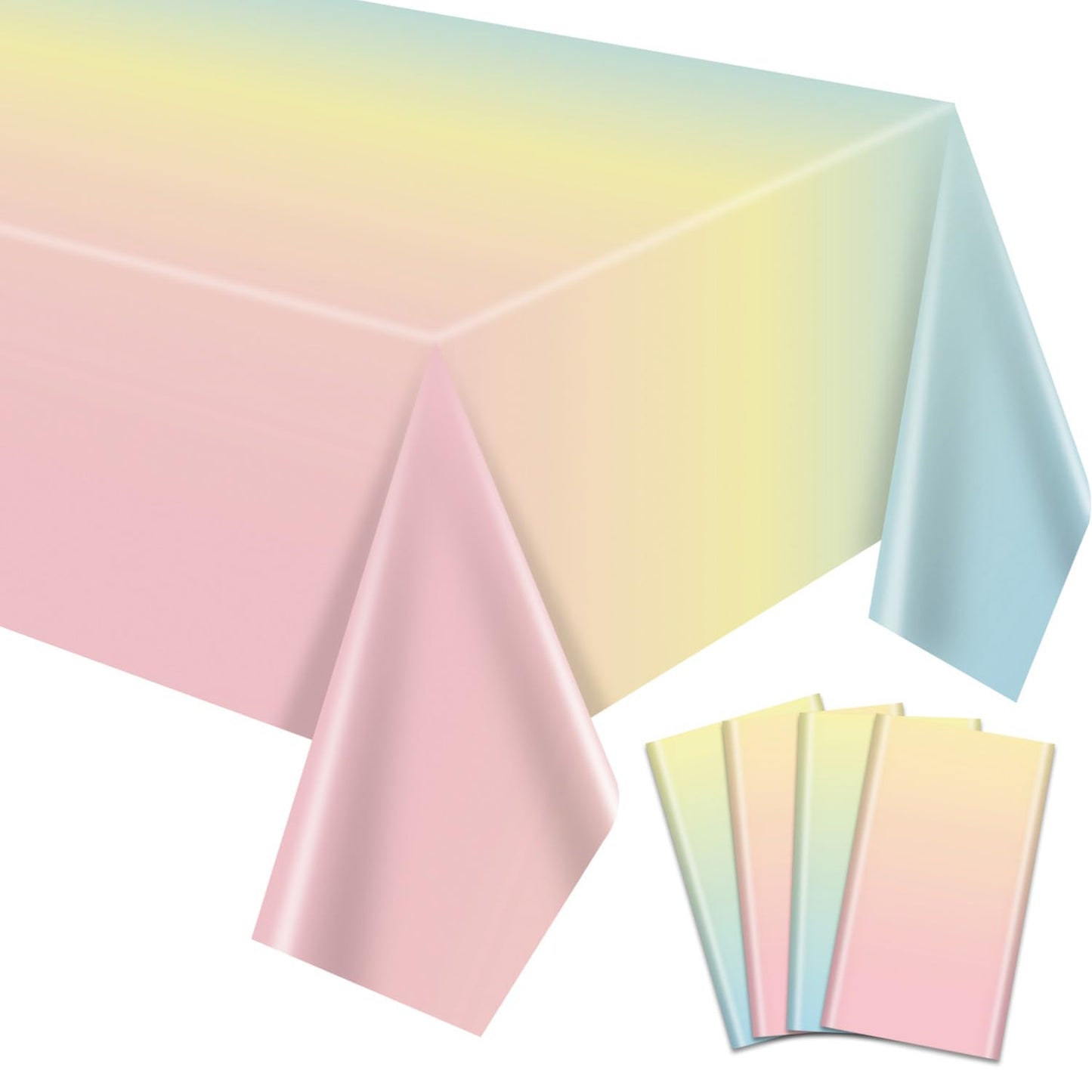 APUXXJUPA Pastel Rainbow Tablecloth, 4 Pcs Plastic Pastel Table Cloths