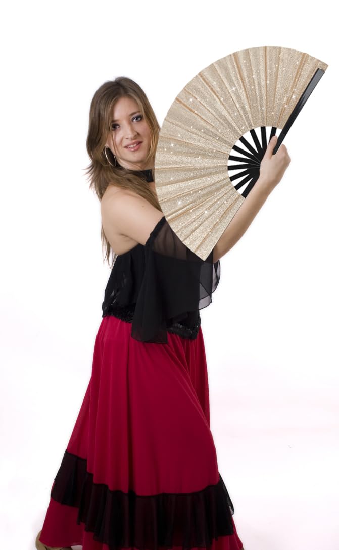 Tkocisa 2 Pack Glitter Large Folding Hand Fans for Line Dancing,