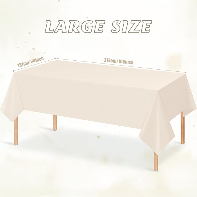 6Pcs Beige Tablecloths for Rectangle Tables,Disposable Plastic Ivory