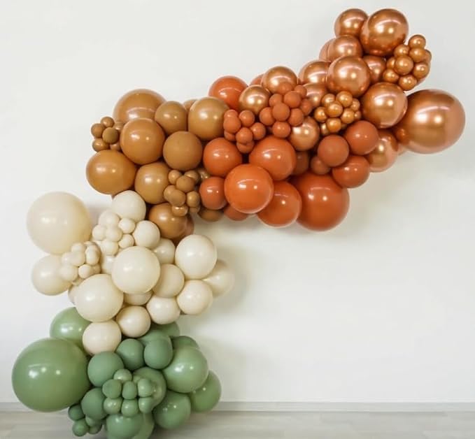 Funhot Sage Green Brown Balloons Set, 60 Pcs Jungle Safari Party