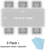 QIKSION Light Blue Plastic Table Cloth Disposable 3 Pack, 54 x 108