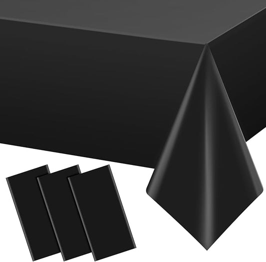 3Pcs Black Rectangle Tablecloth,Disposable Plastic Table