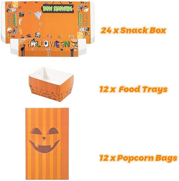 48 PCS Halloween Movie Night Party Supplies 24 Snack Boxes 12 Food