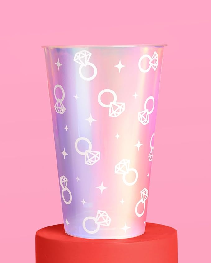 xo Fetti Iridescent Engagement Ring Plastic Cups 16 pcs 16 oz