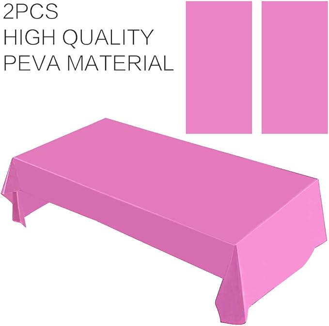 2 Packaging Pink Plastic Tablecloth, 54 inch x108 inch Rectangular