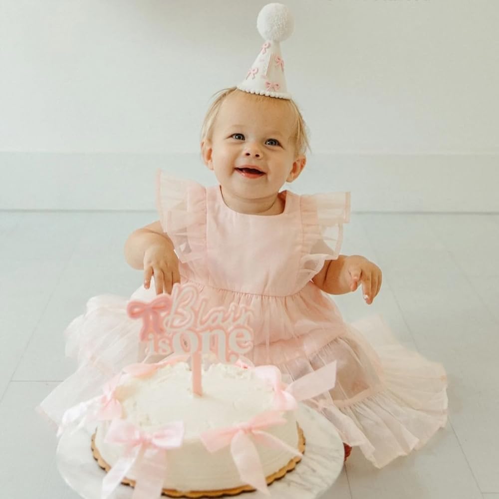Ereniko White Pink Bow Party Hat First Birthday Hat Girl 1 Birthday
