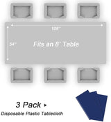 QIKSION Navy Blue Plastic Table Cloth Disposable 3 Pack, 54 x 108