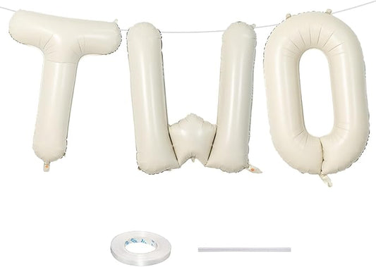 40 Inch Beige Letter Balloon, Cream White Sand Alphabet With Ribbon