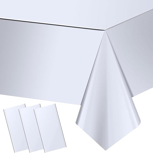 3 Pack Silver Plastic Tablecloth, Disposable Rectangle Table Covers,