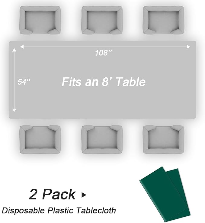 QIKSION Dark Green Plastic Table Cloth Disposable 2 Pack, 54 x 108