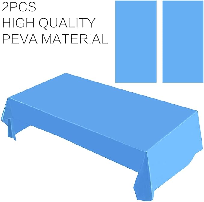 2 Packaging Light Blue Plastic Tablecloth, 54 inch x108 inch