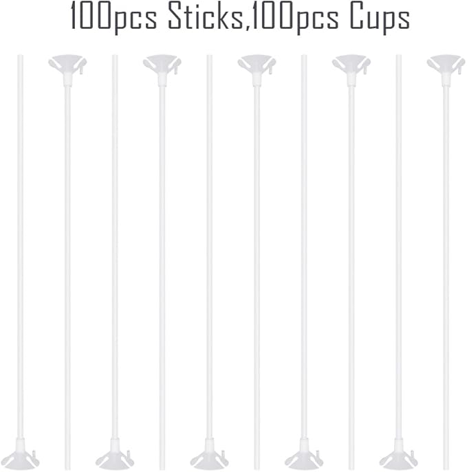 PP OPOUNT Upgraded Version 100 Pieces White Plastic Balloon Sticks
