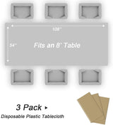 QIKSION Gold Plastic Table Cloth Disposable 3 Pack, 54 x 108 Inch