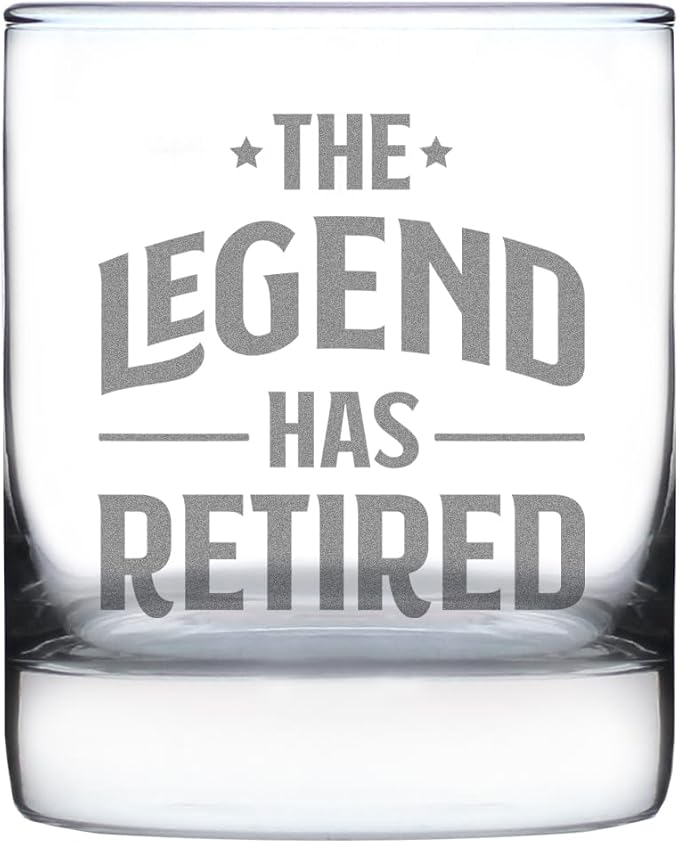 The Legend Has Retired Whiskey Rocks Glass Funny Retirement Gifts