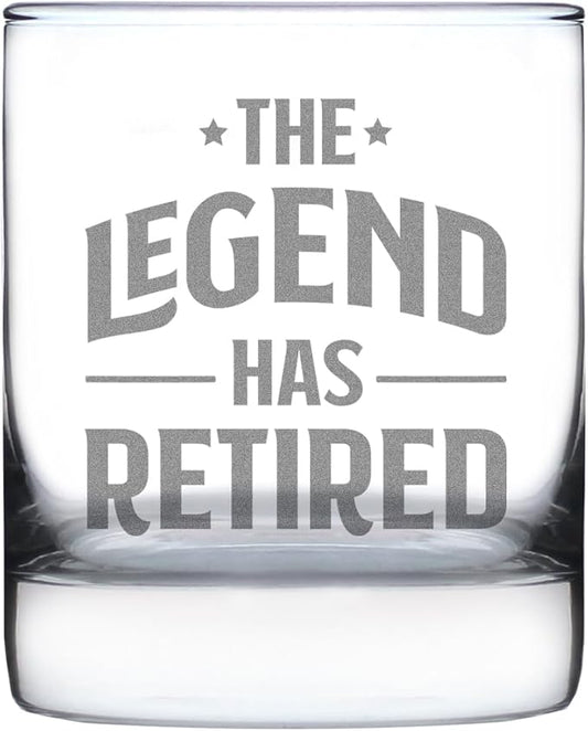 The Legend Has Retired Whiskey Rocks Glass Funny Retirement Gifts