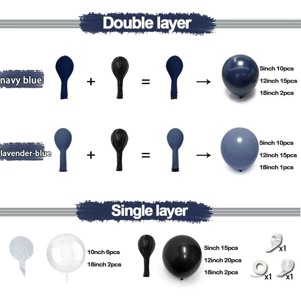 Navy Blue Black Balloon Arch Kit Double Stuffed, Dark Lavender-Blue