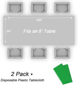 QIKSION Green Plastic Table Cloth Disposable 2 Pack, 54 x 108 Inch