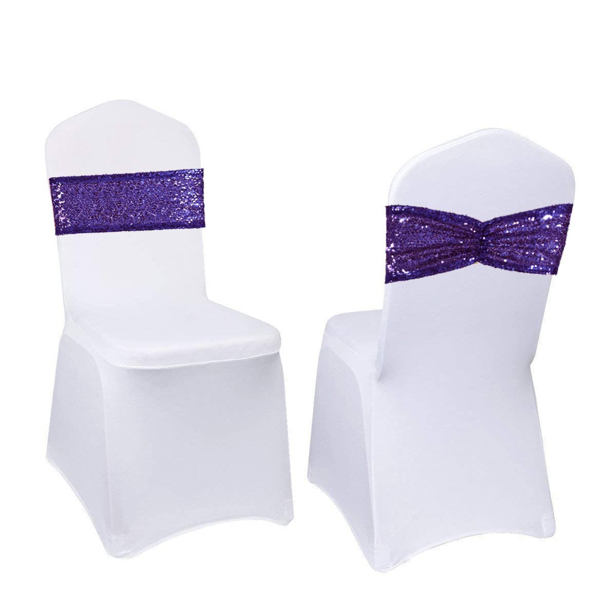 Eternal Beauty Set of 20 Sequin Sashes Bow Purple Chair Sashes for
