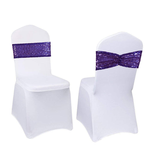 Eternal Beauty Set of 20 Sequin Sashes Bow Purple Chair Sashes for