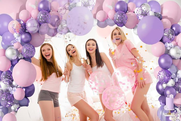 Purple Balloons Garland Arch Kit,131pcs Pink Purple Confetti Balloons