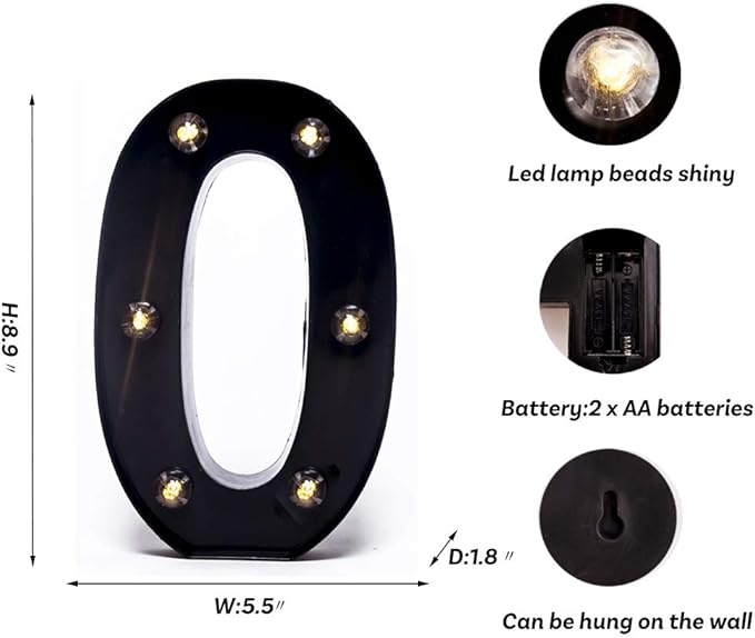 Foaky Black Light Up Numbers,Black and Gold Party Decorations,Marquee