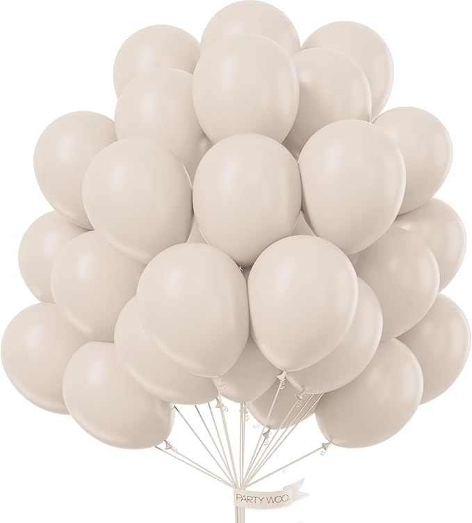 PartyWoo White Sand Balloons 50 pcs 12 Inch Beige Cream Ivory Latex