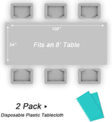 QIKSION Teal Plastic Table Cloth Disposable 2 Pack, 54 x 108 Inch