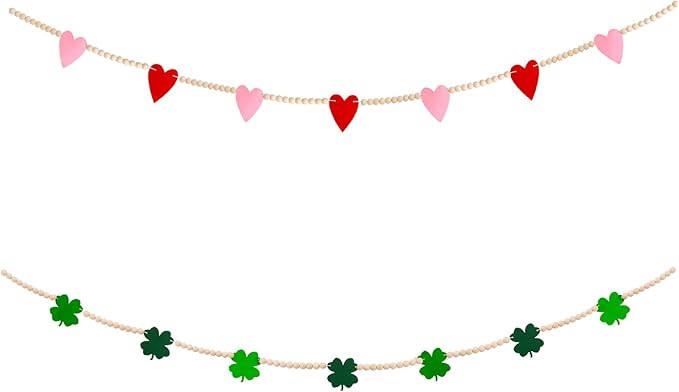 2 Pcs Valentine's Day St Patrick's Day Wood Bead Garland Valentine's