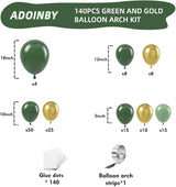 Green and Gold Balloon Arch Kit, Dark Emerald Green Hunter Forest